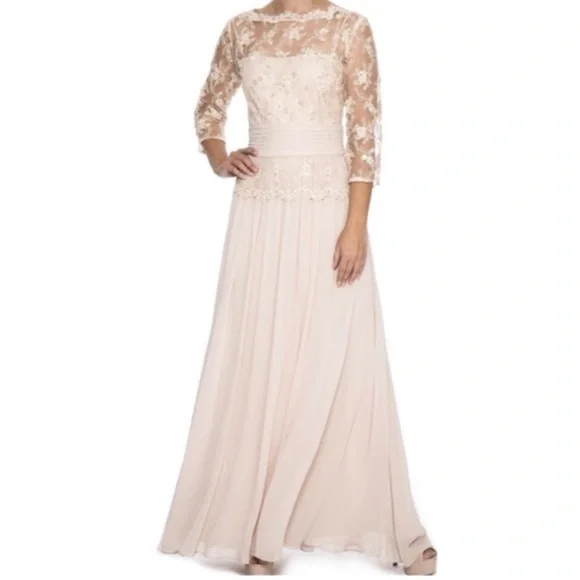 Emma Street | Dresses | Emma Street Aline Embellished Bateau Neck Chiffon  Dress Champagne Size 4 | Poshmark